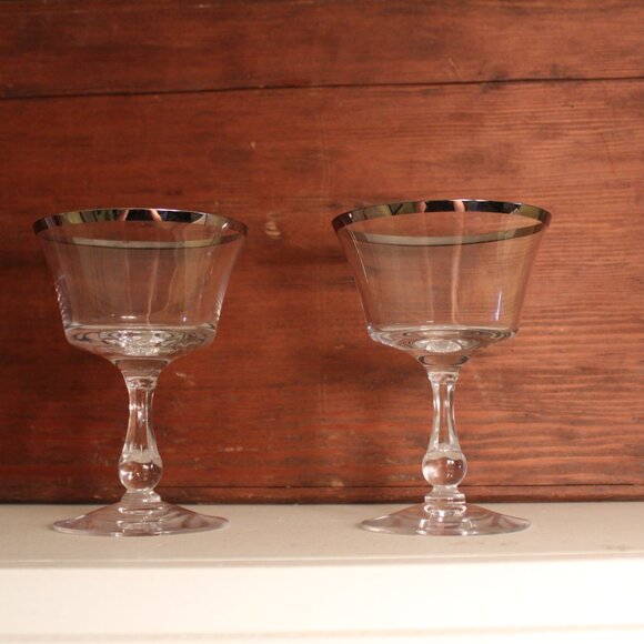 Set of 2 Fostoria Sheffield Champagne Sherbet Glasses โ Platinum Rim โ 5.25" โ - Picture 6 of 6